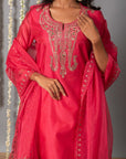 Chand Gul Chanderi Embroidery Set with Organza Dupatta - Set of 3