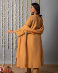 Chand Handcrafted Dull Gold Kurta Pant with Organza Silk Dupatta - Set of 3