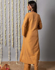 Chand Handcrafted Dull Gold Kurta Pant with Organza Silk Dupatta - Set of 3