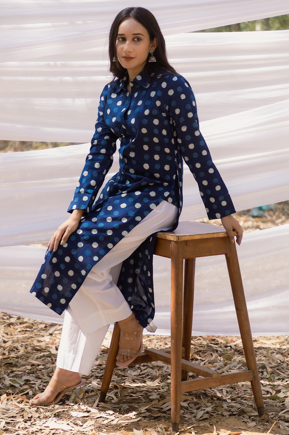 Indigo Collar Shirt Style Long Kurta