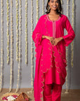 Chand Gulabi Cotton Silk Kurta with Organza Silk Dupatta - Set of 3