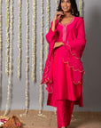 Chand Gulabi Cotton Silk Kurta with Organza Silk Dupatta - Set of 3