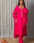 Chand Gulabi Cotton Silk Kurta with Organza Silk Dupatta - Set of 3