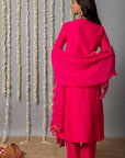 Chand Gulabi Cotton Silk Kurta with Organza Silk Dupatta - Set of 3