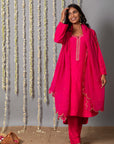 Chand Gulabi Cotton Silk Kurta with Organza Silk Dupatta - Set of 3