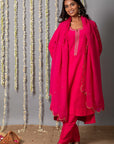 Chand Gulabi Cotton Silk Kurta with Organza Silk Dupatta - Set of 3