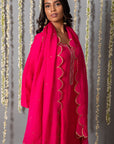 Chand Gulabi Cotton Silk Kurta with Organza Silk Dupatta - Set of 3