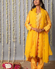 Chand Yellow Cotton Silk Kurta with Organza Silk Dupatta