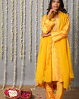 Chand Yellow Cotton Silk Kurta with Organza Silk Dupatta