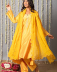 Chand Yellow Cotton Silk Kurta with Organza Silk Dupatta