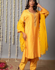 Chand Yellow Cotton Silk Kurta with Organza Silk Dupatta