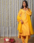 Chand Yellow Cotton Silk Kurta with Organza Silk Dupatta