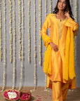 Chand Yellow Cotton Silk Kurta with Organza Silk Dupatta