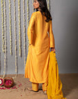 Chand Yellow Cotton Silk Kurta with Organza Silk Dupatta