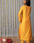 Chand Yellow Cotton Silk Kurta with Organza Silk Dupatta