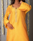 Chand Yellow Cotton Silk Kurta with Organza Silk Dupatta
