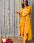 Chand Yellow Cotton Silk Kurta with Organza Silk Dupatta