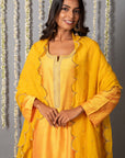 Chand Yellow Cotton Silk Kurta with Organza Silk Dupatta