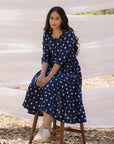 Lazy Round Neck Indigo Polka Graduated Dress