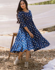 Lazy Round Neck Indigo Polka Graduated Dress