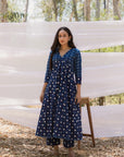 Indigo Polka Kalidar Bahaar Dress with Indigo Pants - Set of 2