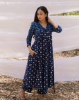 Indigo Polka Kalidar Bahaar Dress with Indigo Pants - Set of 2