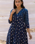 Indigo Polka Kalidar Bahaar Dress with Indigo Pants - Set of 2