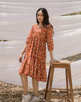 V Neck Graduated Red Fish Print Dress