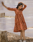 V Neck Graduated Red Fish Print Dress