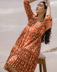 V Neck Graduated Red Fish Print Dress