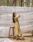 Mustard Ajrak Print Pathani Kurta with Straight Pant