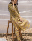 Mustard Ajrak Print Pathani Kurta with Straight Pant