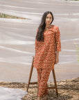 Red Ajrak Short Asymmetrical Kurta with Straight Pant - Set of 2