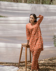 Red Ajrak Short Asymmetrical Kurta with Straight Pant - Set of 2