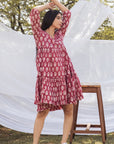 Pink V Neck Block Print Graduated Dress