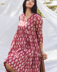 Pink V Neck Block Print Graduated Dress