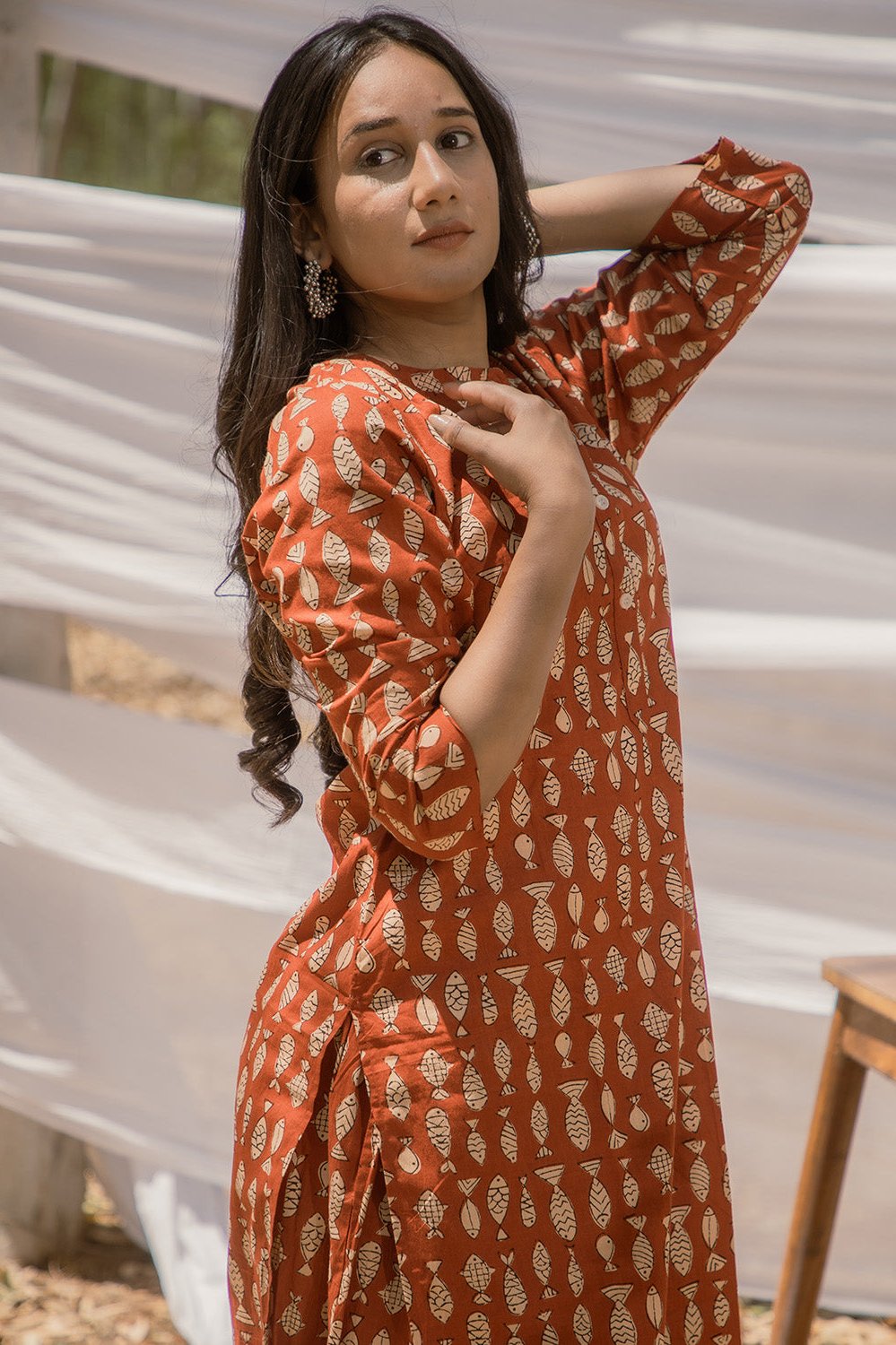 Round Collar Pathani Kurta with Harem Pant