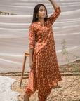 Maira V Neck Red Print Ajrak A-Line Kurta with Harem Pant - Set of 2