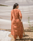 Maira V Neck Red Print Ajrak A-Line Kurta with Harem Pant - Set of 2