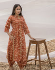 Round Collar Neck Straight Kurta with Harem Pant - Set of 2