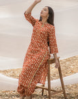 Round Collar Neck Straight Kurta with Harem Pant - Set of 2