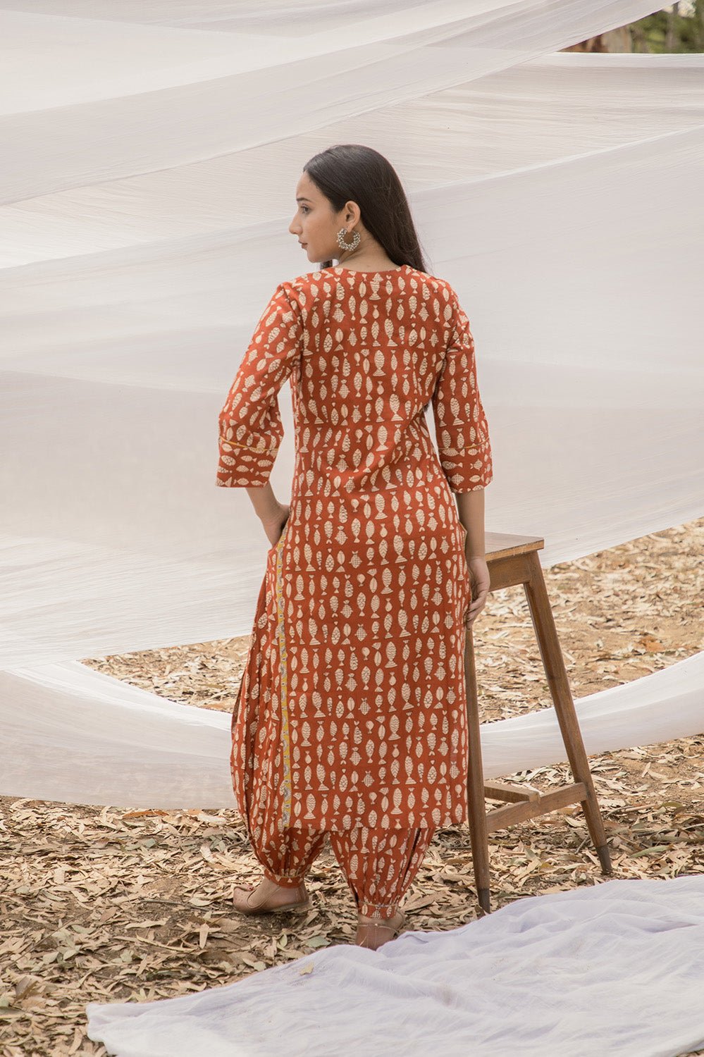 Round Collar Neck Straight Kurta with Harem Pant - Set of 2