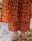 Red Ajrak Collared Shirt Style Long Kurta with Pant - Set of 2