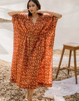V neck Red Cotton Kaftan