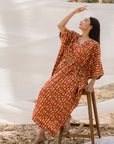 V neck Red Cotton Kaftan