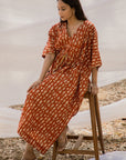 V neck Red Cotton Kaftan
