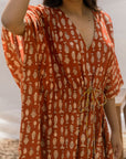 V neck Red Cotton Kaftan