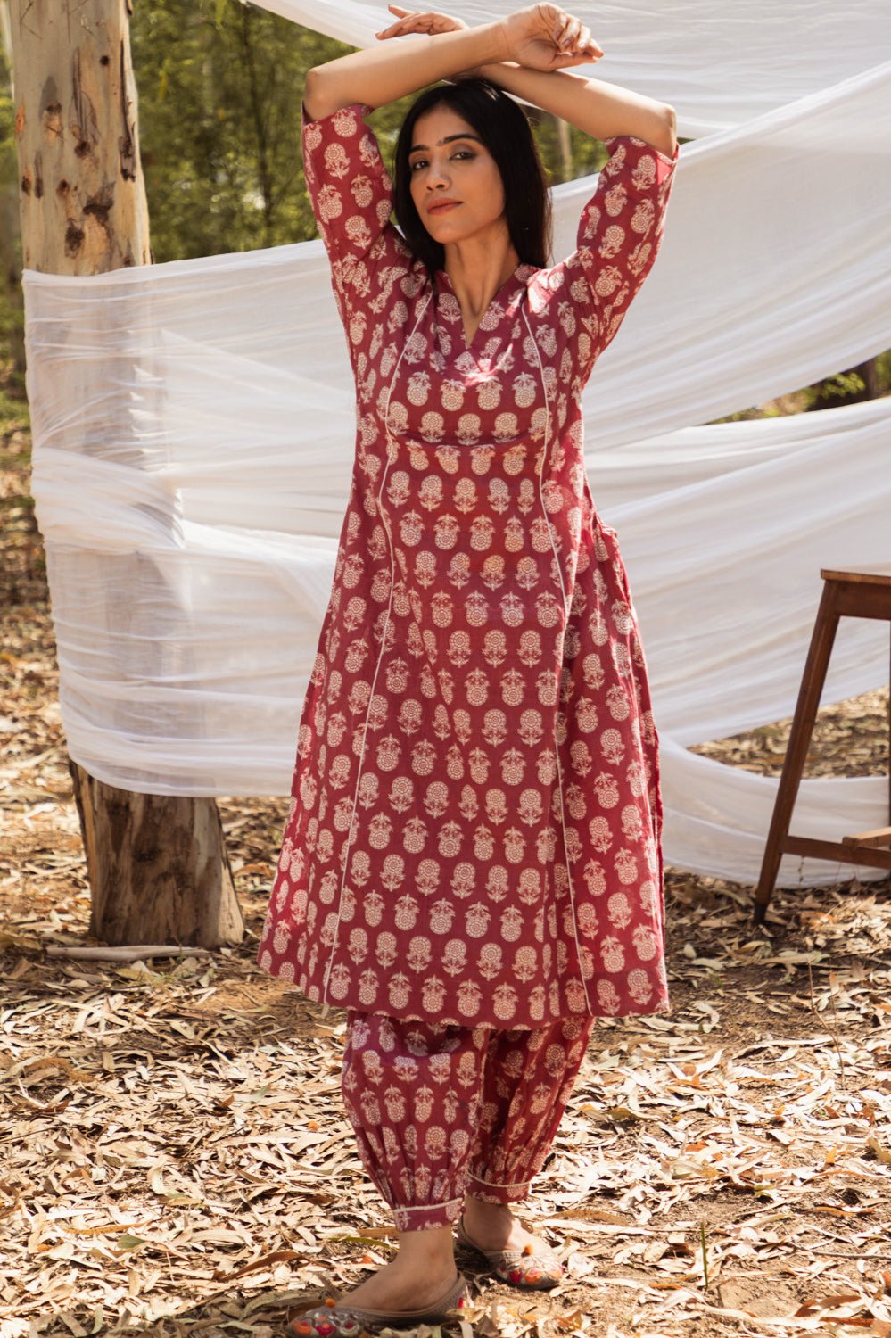 Maira Block Print A Line Kurta with Harem Pant