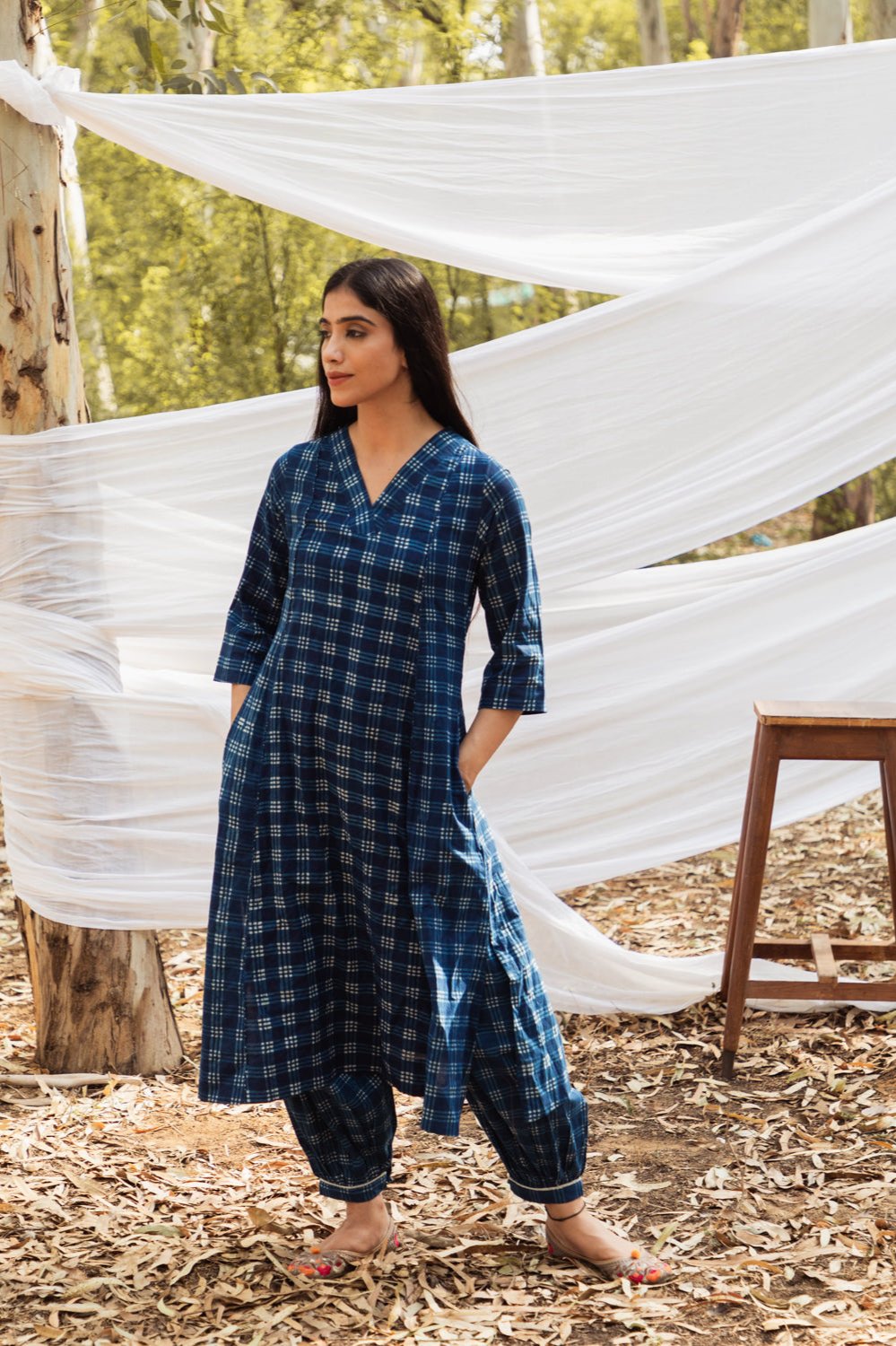 Maira V Neck Indigo A Line Kurta with Harem Pant