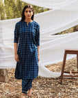 Samiya Handblock Indigo Long Kurta with Harem Pant - Set of 2
